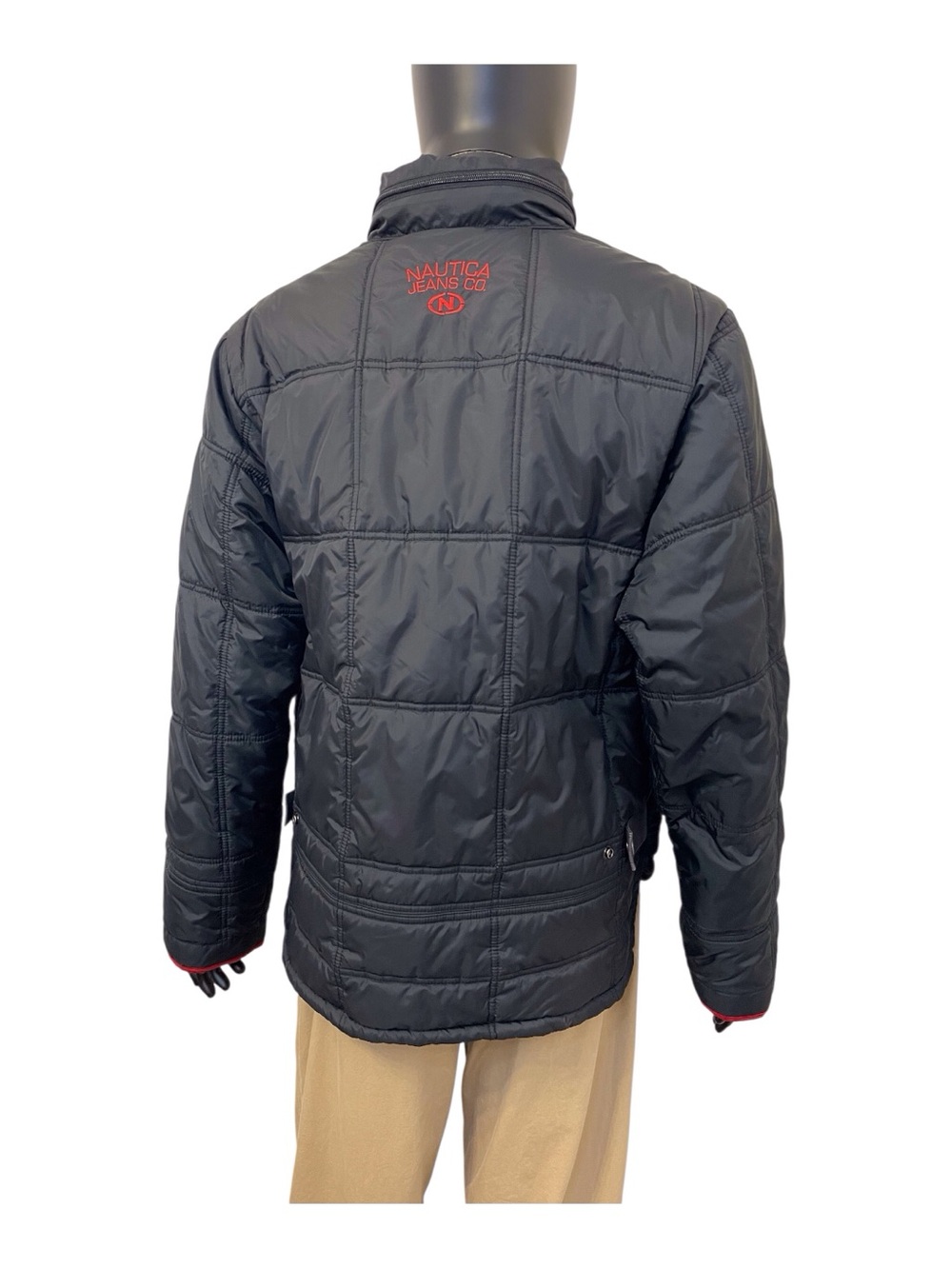 Nautica Black Quilted Puffer Jacket with Red Accents,L - Picture 3 of 14